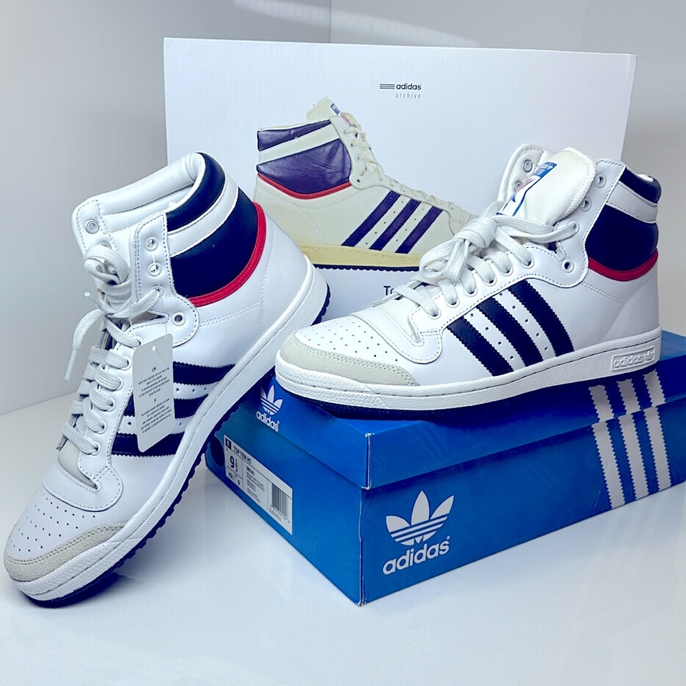 Adidas Top Ten HI men’s top sneakers / white blue and red /  size 9.5